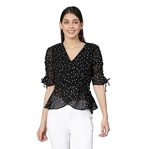 Polka Print Black Color Women top