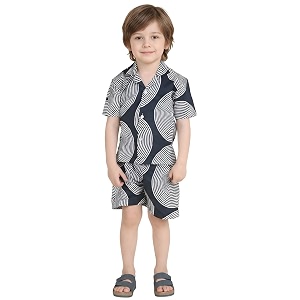 polka tots 100 cotton co-ord set for boys  half sleeve shirt amp shorts beach outfit for kids  ultra-soft amp breathable summer clothes for toddler amp baby boy  casual dress amp printed nightwear set