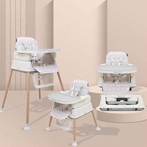 polka tots 3 in 1 high chair for baby of 1-3 years pink multiple recline position with 7 adjustable height level detachable feeding tray for toddlers with footrest extra cushioning amp wheels