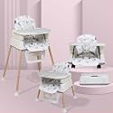POLKA TOTS 4 in 1 High Chair for Baby (Heart Print), Multiple Recline Positions with 7 Adjustable Height Levels, Detachable Feeding Tray, Footrest, Extra Cushioning &amp; Wheels, 0 to 5 Years - 15kgs