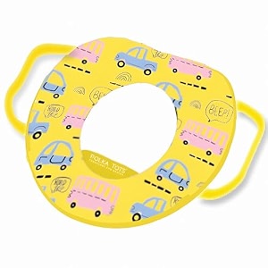 polka tots portable baby potty training seat with handle  unisex toilet training seat with extra padding non-slip base amp splash guard  easy to clean  fits most standard toilets 0 to 5 years