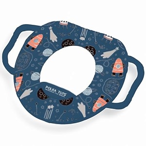 polka tots portable baby potty training seat with handle  unisex toilet training seat with extra padding non-slip base amp splash guard  easy to clean  fits most standard toilets 0 to 5 years