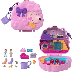 polly pocket compact playset groom amp glam poodle set with 2 micro dolls color change amp water play