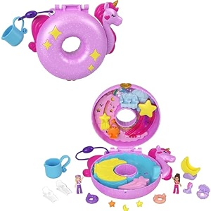 polly pocket compact playset sparkle cove adventure unicorn floatie set with 2 micro dolls color change amp water play