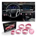Polodunn for 2022-2025 2026 Chevy Silverado 1500 Accessories &amp; 2024-2026 Chevrolet Silverado 2500HD/3500HD, 7pcs Aluminum Alloy Knob Cover Trim Kit (Pink) - Push Start, AC, Volume, Headlight &amp; Mode