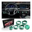 Polodunn for 2022-2025 2026 Chevy Silverado 1500 Accessories &amp; 2024-2026 Chevrolet Silverado 2500HD/3500HD, 7pcs Aluminum Alloy Knob Cover Trim Kit (Green) - Push Start, AC, Volume, Headlight &amp; Mode