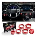 Polodunn for 2022-2025 2026 Chevy Silverado 1500 Accessories & 2024-2026 Chevrolet Silverado 2500HD/3500HD, 7pcs Aluminum Alloy Knob Cover Trim Kit (Red) - Push Start, AC, Volume, Headlight & Mode