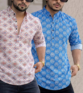 Poltern Men Geometric Print Printed Straight Kurta