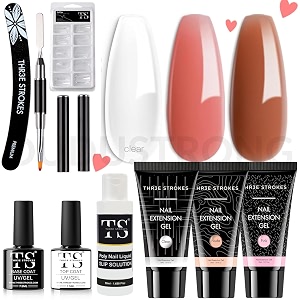 poly gel extension kit - enhancement builder neutral gel art design all-in-one french kit for easy diy at home - valentine gifts for beginners hrt584