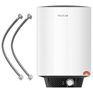 polycab celestia prime 5-star 15 litre water heater geyser  free connecting pipe  5-year tank warranty by polycab  temperature control knob  faster heating shock resistantwhite