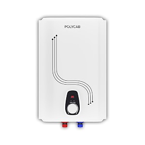 polycab regalia 5-star 10 litre 2kw electric storage geyser water heater for home bathroom  efficient heating element glasslined coated tank  enhanced safety temperature control knobwhite