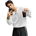 Polycotton Men39s Textured Fabric Half-Open Collar T-ShirtFull