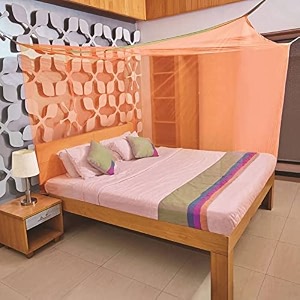 polycotton mosquito netmachardani for double bed 8x8ft ideal for indoor and outdoor use- orange