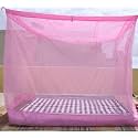 Polycotton Mosquito Net/Machardani for Double Bed (7x7 ft) Ideal for Indoor and Outdoor use- Pink