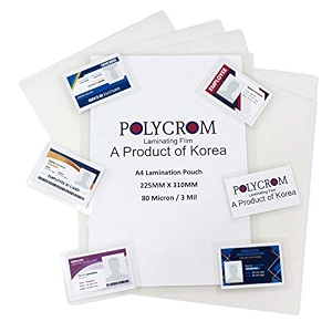 polycrom korean a4 size lamination pouch clear glossy thermal transparent waterproof 50 sheets homeampoffice 225mm x 310mm  80 microns