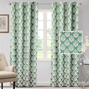 cortina polyester door curtains 7 feet 250gsm - jacquard printed light-filtering 70-80 room darkening curtains for bedroom office living room amp hallway pack of 2 dark green
