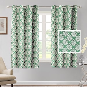cortina polyester window curtains 5 feet 250gsm - jacquard printed light-filtering 70-80 room darkening curtains for bedroom office living room amp hallway pack of 2 dark green