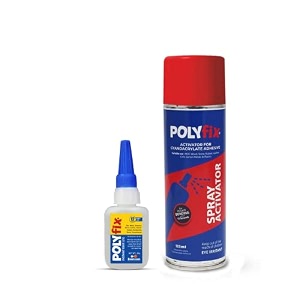 polyfix low viscosity cyanoacrylate instant glue and glass spray activator combo kit - suitable for acrylic flex footwear toys ceramic helmets - for quick and strong bonding - 50g50ml
