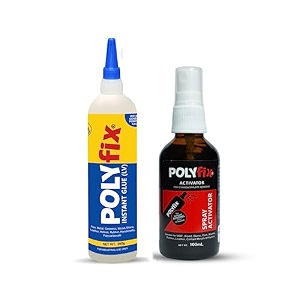 polyfix low viscosity cyanoacrylate instant glue and glass spray activator combo kit - suitable for acrylic flex footwear toys ceramic helmets - for quick and strong bonding - 250g100ml