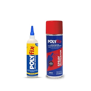 polyfix low viscosity cyanoacrylate instant glue and spray activatoraerosol combo kit - suitable for acrylic flex footwear toys ceramic helmets - for quick and strong bonding - 250g  500ml