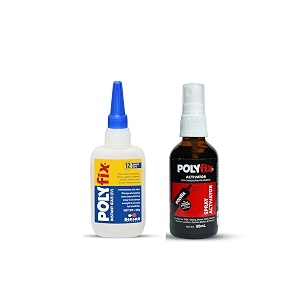 polyfix low viscosity cyanoacrylate instant glue and glass spray activator combo kit - suitable for acrylic flex footwear toys ceramic helmets - for quick and strong bonding - 50g50ml