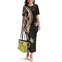Polynesian Dress for Women Short Sleeve High Waist Maxi Skirt