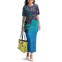 Polynesian Dress for Women Short Sleeve High Waist Maxi Skirt