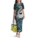 Polynesian Dress for Women Short Sleeve High Waist Maxi Skirt
