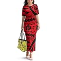 Polynesian Dress for Women Short Sleeve High Waist Maxi Skirt