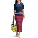 Polynesian Dress for Women Short Sleeve High Waist Maxi Skirt