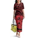Polynesian Dress for Women Short Sleeve High Waist Maxi Skirt