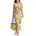 Polynesian Dress for Women Short Sleeve High Waist Maxi Skirt