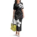 Polynesian Dress for Women Short Sleeve High Waist Maxi Skirt