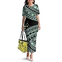 Polynesian Dress for Women Short Sleeve High Waist Maxi Skirt