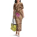 Polynesian Dress for Women Short Sleeve High Waist Maxi Skirt