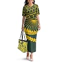 Polynesian Dress for Women Short Sleeve High Waist Maxi Skirt