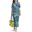 Polynesian Dress for Women Short Sleeve High Waist Maxi Skirt
