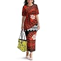 Polynesian Dress for Women Short Sleeve High Waist Maxi Skirt