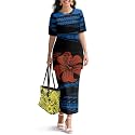 Polynesian Dress for Women Short Sleeve High Waist Maxi Skirt