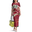 Polynesian Dress for Women Short Sleeve High Waist Maxi Skirt