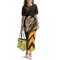 Polynesian Dress for Women Short Sleeve High Waist Maxi Skirt