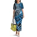 Polynesian Dress for Women Short Sleeve High Waist Maxi Skirt
