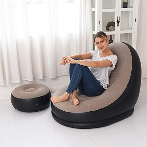 polyvinyl chloride inflatable leisure sofa chair and footstool recliner air couch for gaming swimming pool air chair brown 1