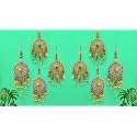 Rajasthani Wall Door Hanging Latkans Toran, Round Pom Hanging with Bells Strings for Office, Door, Window, Haldi, Mehndi, Wedding Festival Decoration Items (8 Pieces)