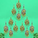 Rajasthani Wall Door Hanging Latkans Toran, Round Pom Hanging with Bells Strings for Office, Door, Window, Haldi, Mehndi, Wedding Festival Decoration Items (12 Pieces)