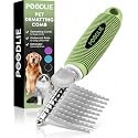 Poodle Dematting Fur Rake Comb Brush for Dogs and Cats - Long 2.5" Steel Safety Blades Metal Comb for Detangling Matted or Knotted Undercoat Hair (Green)