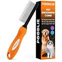 Poodle Grooming Comb - Metal Dematting Comb with Long & Short Stainless Steel Teeth for Removing Matted Hair & Knots, Safe and Gentle for Dogs & Cats (Orange)