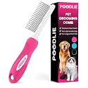 Poodle Pet Detangling Pet Comb with Long & Short Stainless Steel Teeth for Removing Matted Fur, Knots & Tangles – Detangler Tool Accessories for Safe & Gentle DIY Dog & Cat Grooming (Pink)