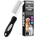 POODLIE Poodle Pet Dog Combs for Grooming Matting - Metal Comb for Dogs with Long & Short Stainless Steel Teeth - Dematting Comb for Cats to Remove Matted Hair & Knots, Black