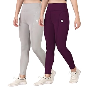 yoga pant for womens high wasit tights with side pocket slim fit gym wear running sports wear leggings stretchable combo pack of 2